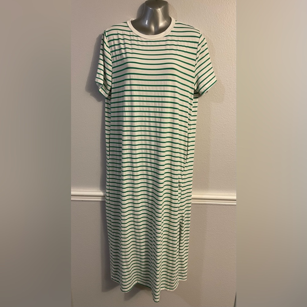 NEW, Green & White Striped Dress